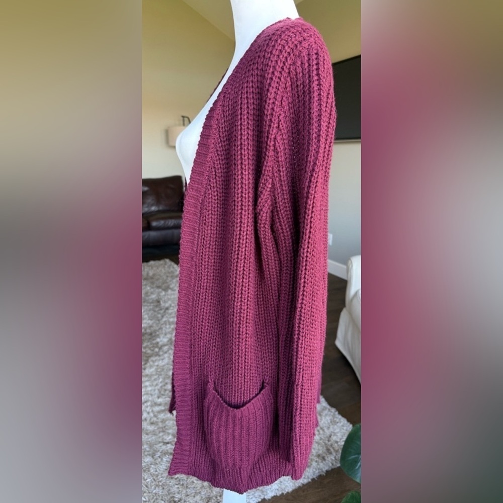 Almost Famous MEDIUM Burgundy Knit Cardigan Sweater With Back Lace Up Detail - Picture 4 of 8